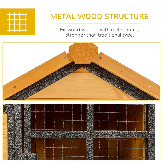 Buy Rabbit Hutch Guinea Pig Hutch Wood-metal Elevated Guinea Pig House Pet Bunny Cage for Outdoor 122 x 63 x 92cm Light Yellow, 6 image