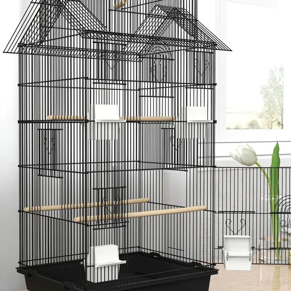 Buy Metal Bird Cage with Plastic Swing, Perch, Food Container, Tray, Handle, for Finches, Canaries, Budgies, 43 x 32.5 x 163, 9 image