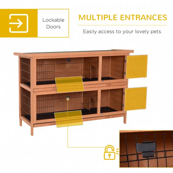 Buy Rabbit Hutch Outdoor Guinea Pig Hutch Bunny Cage with No-Leak Trays, Divider, 136 x 50 x 93cm, Orange, 5 image