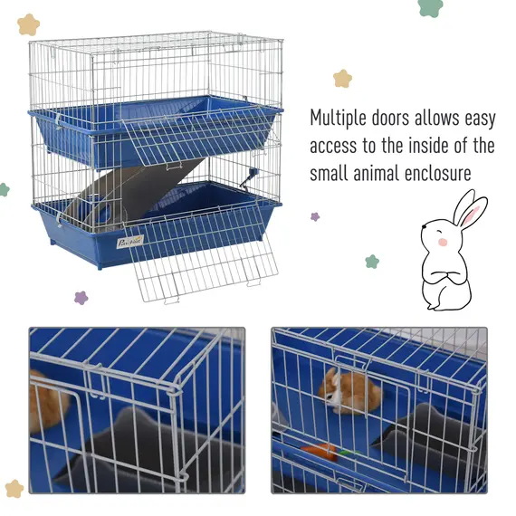 Buy Metal 2-Tier Small Guinea Pigs Hutches Blue, 7 image