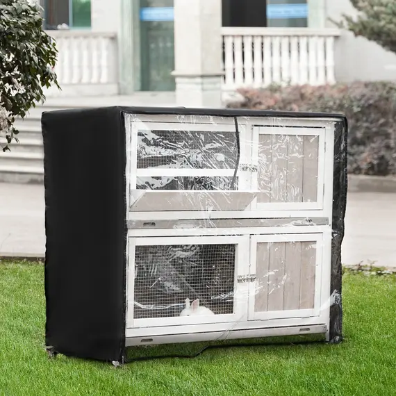 Buy Rabbit Hutch Outdoor Guinea Pig Hutch Wooden Bunny House with Rain Cover Wheels for Indoor Outdoor, 122 x50 x100cm - Grey, 2 image