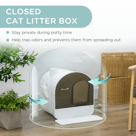 Buy Hooded Cat Litter Box, Kitten Litter Tray, with Lid, Scoop, Filter, Flap Door, 5 image