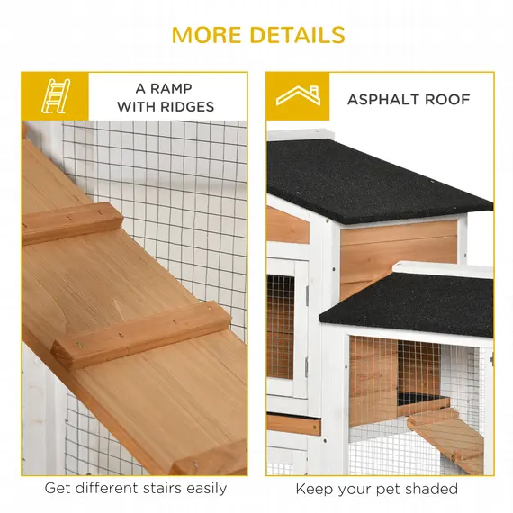 Buy Rabbit Hutch Outdoor with Run Guinea Pig Hutch 2-Tier Bunny Cage w/ Wheels No-Leak Plastic Tray 157.4 x 53 x 99.5 cm - Yellow, 8 image