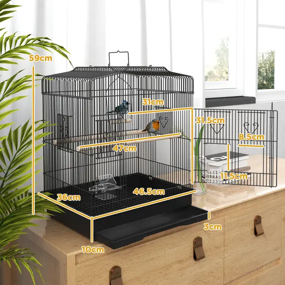 Buy Large Metal Bird Cage with Perches, Food Bowls, Swing, for Budgies, Parakeets, Black, 3 image