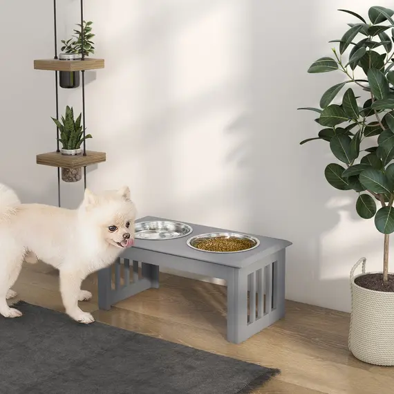 Buy Raised Dog Feeding Bowls with Stand, Stainless Steel for Medium Dog, 58L x 31W x 25H cm - Grey, 2 image
