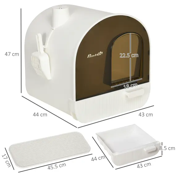 Buy Hooded Cat Litter Box, Kitten Litter Tray, with Lid, Scoop, Filter, Flap Door, 3 image
