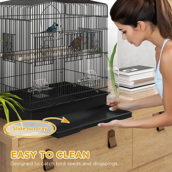 Buy Large Metal Bird Cage with Perches, Food Bowls, Swing, for Budgies, Parakeets, Black, 5 image