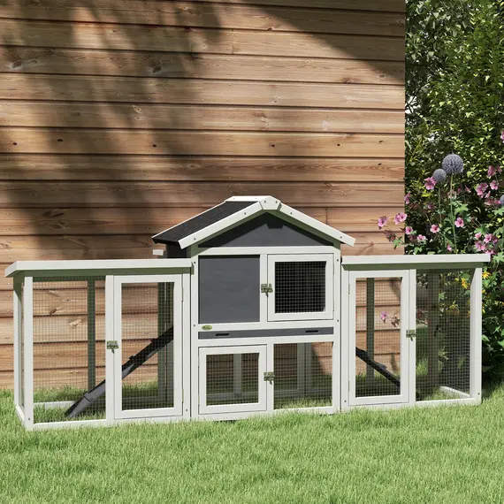 Buy Large Chicken Coop, Wooden Garden Hen House, Poultry Coops Cages with Run, Nesting Box, Grey, 8 image