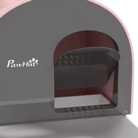 Buy Hooded Cat Litter Box, Kitten Litter Tray, with Lid, Scoop, Filter, Flap Door, Pink, 7 image