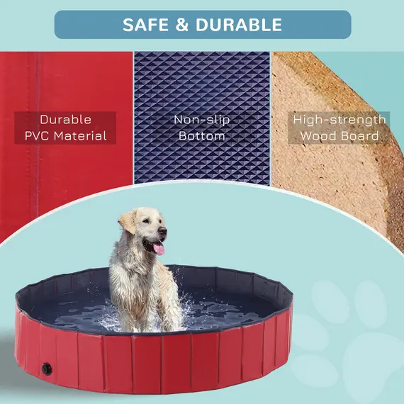 Buy Foldable Dog Paddling Pool Pet Cat Swimming Pool Indoor/Outdoor Collapsible Summer Bathing Tub Shower Tub Puppy Washer (Î¦160 Ã— 30H cm, Red), 7 image