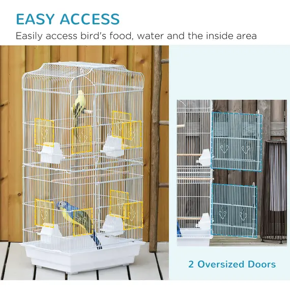 Buy Large Metal Bird Cage with Perches, Food Bowls, Swing, for Budgies, Parakeets, White, 4 image