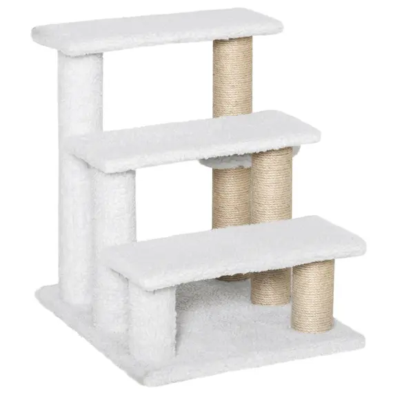 Buy Pet Stair with 3-step Climb Ladder, Scratching Posts, Platforms, Toy Ball, for Indoor Elderly Cats Kittens, White