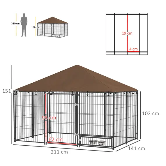 Buy Outdoor Dog Kennel Puppy Play Pen with Canopy Garden Playpen Fence Crate Enclosure Cage Rotating Bowl 211 x 141 x 151 cm, 3 image