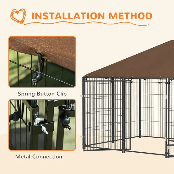 Buy Outdoor Dog Kennel Puppy Play Pen with Canopy Garden Playpen Fence Crate Enclosure Cage Rotating Bowl 211 x 141 x 151 cm, 7 image