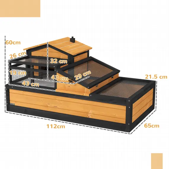Buy Wooden Tortoise House with Balcony, Tray, Roof, for Indoor and Outdoor, Yellow, 3 image