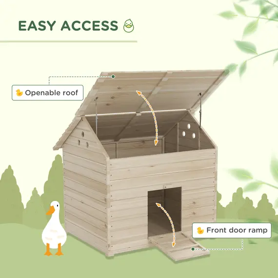Buy Wooden Duck House Poultry Coop for 2-4 Ducks with Openable Roof Raised Feet Air Holes Natural, 4 image