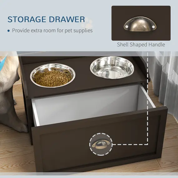 Buy Stainless Steel Raised Dog Bowls, with 21L Storage Drawer for Large Dogs - Brown, 5 image