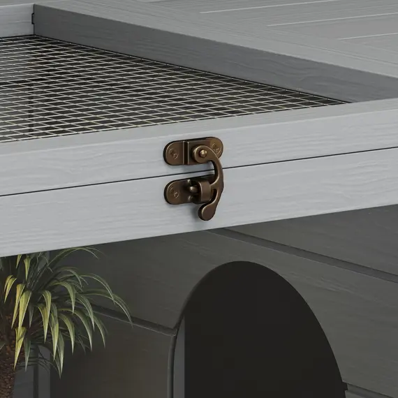 Buy Wooden Tortoise House with Storage Cabinet, Openable Top, Lamp Holder, Transparent Observation Windows, Light Grey, 9 image