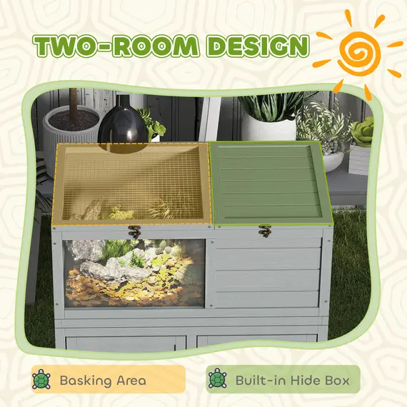 Buy Wooden Tortoise House with Storage Cabinet, Openable Top, Lamp Holder, Transparent Observation Windows, Light Grey, 5 image