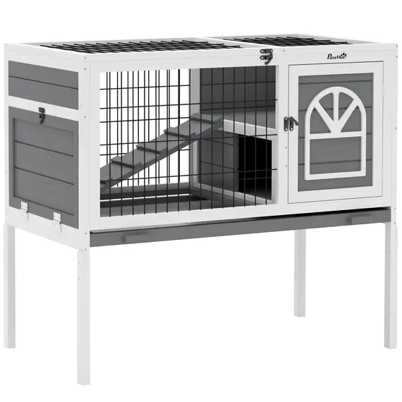 Buy Wooden Rabbit Hutch, Guinea Pig Cage, with Removable Tray, Openable Roof, Grey