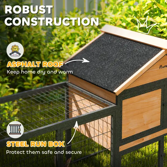 Buy Wooden Rabbit Hutch Outdoor with Steel Run, Wooden Guinea Pig Cage with Removable Plastic Tray, Asphalt Roof, Ramp, 5 image