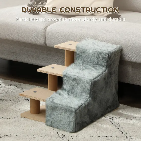 Buy Three-Step Dog Stairs, with Washable Plush Cover, for High Bed Sofa, Dog Stairs for Small Dog and Cat - Light Grey, 6 image