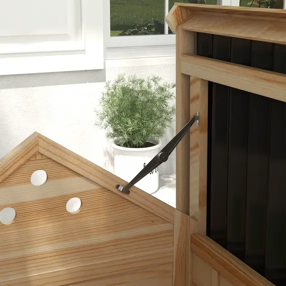 Buy Wooden Duck House with Double Doors, Openable Roof, Ventilation Holes, Removable Base, Natural Wood Finish, 8 image