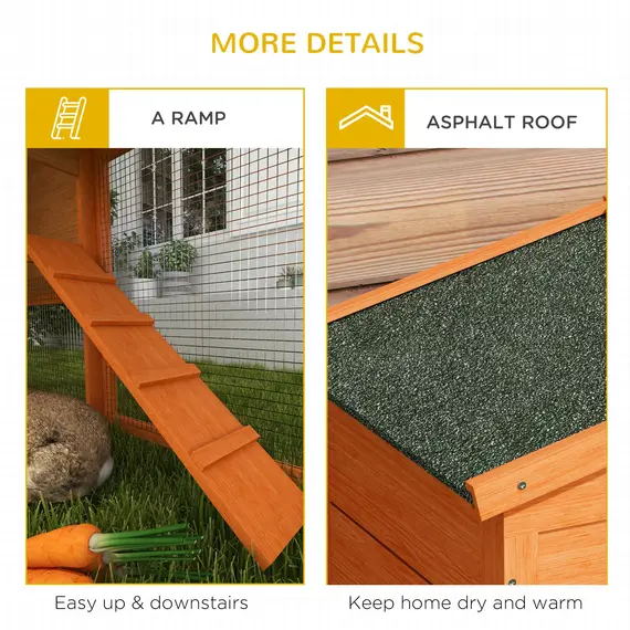 Buy Two-Tier Rabbit Hutch with Run, Ramp, Slide-Out Tray, for Garden - Orange, 7 image