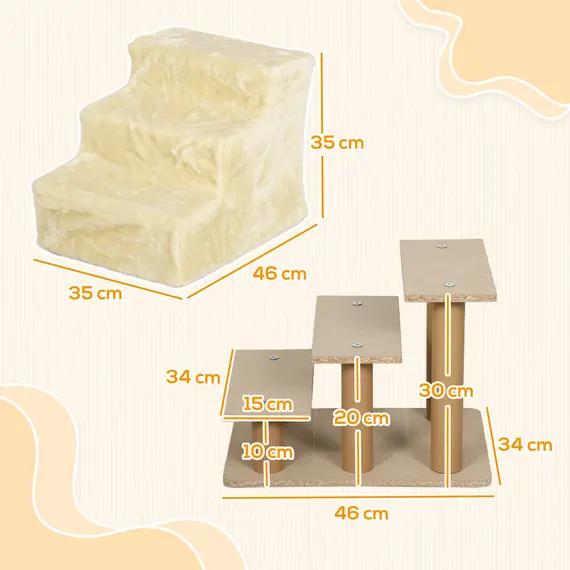 Buy Three-Step Dog Stairs, with Washable Plush Cover, for High Bed Sofa, Dog Stairs for Small Dog and Cat - Beige, 3 image