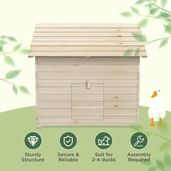 Buy Wooden Duck House Poultry Coop for 2-4 Ducks with Openable Roof Raised Feet Air Holes Natural, 6 image