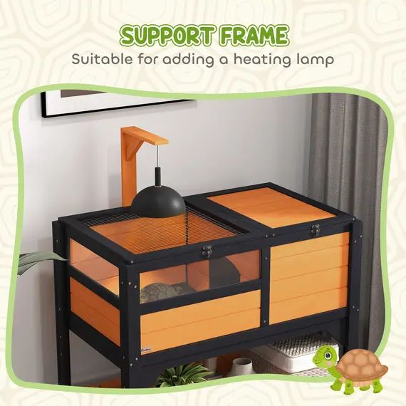 Buy Wooden Tortoise House, with Shelter, Run, Shelf, Lamp Holder, Tray, Yellow, 5 image