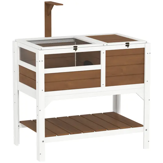 Buy Wooden Tortoise House, with Shelter, Run, Shelf, Lamp Holder, Tray - Brown
