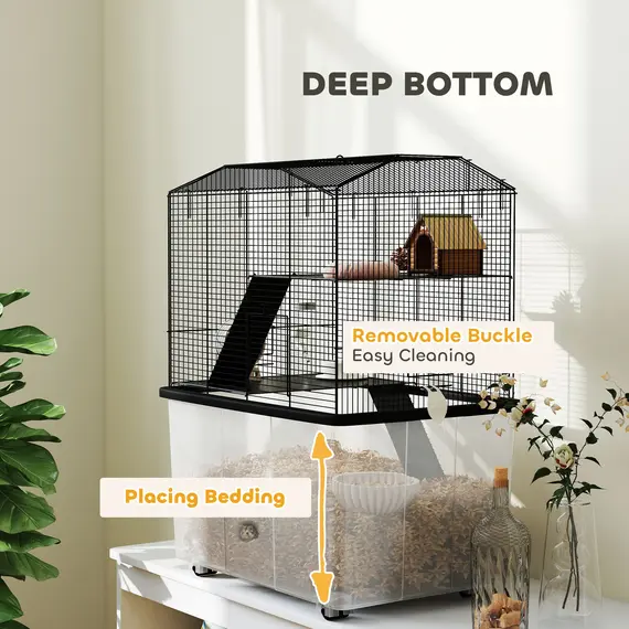 Buy Three-Tier Gerbil Cage, Hamster Cage for Dwarf Hamster, Syrian Hamster w/ Wheels, Deep Bottom, Food Dish, Water Bottle, 7 image