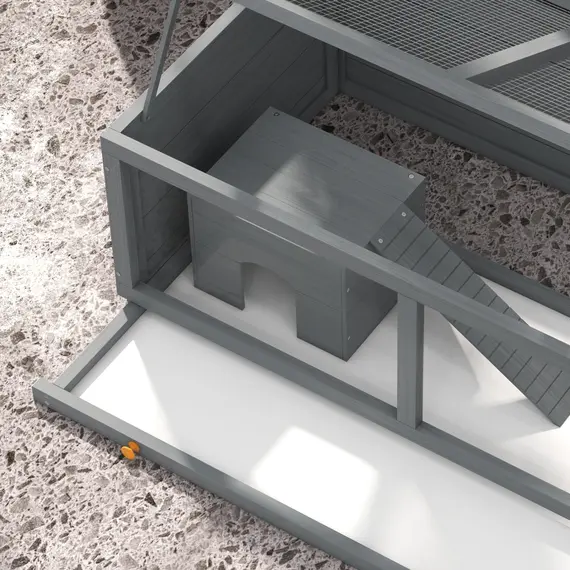 Buy Wooden Hamster Cage with Sliding Tray, Openable Top, Hut for Syrian Hamster, Grey, 9 image
