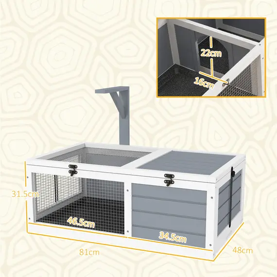 Buy Wooden Tortoise Enclosure, Tortoise House w/ Lamp Holder, for Outdoor & Indoor - Light Grey, 3 image