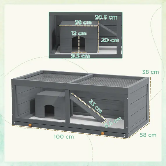 Buy Wooden Hamster Cage with Sliding Tray, Openable Top, Hut for Syrian Hamster, Grey, 3 image