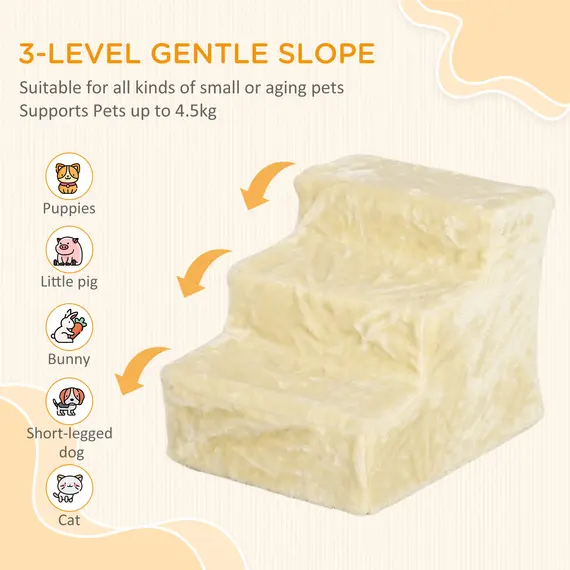 Buy Three-Step Dog Stairs, with Washable Plush Cover, for High Bed Sofa, Dog Stairs for Small Dog and Cat - Beige, 4 image