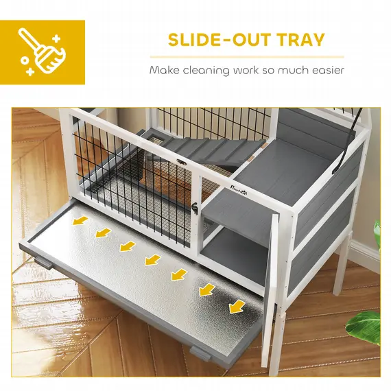 Buy Wooden Rabbit Hutch, Guinea Pig Cage, with Removable Tray, Openable Roof, Grey, 6 image