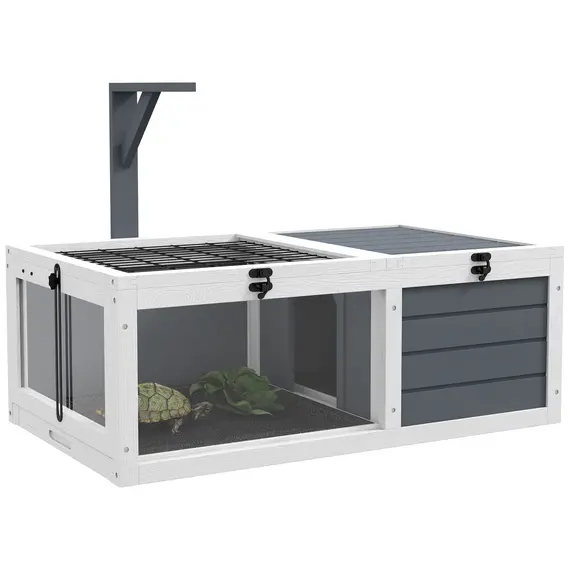 Buy Tortoise Table with Wooden Lamp Holder, Wooden Tortoise House w/ Openable Lids, Pull-Out Trays - Grey