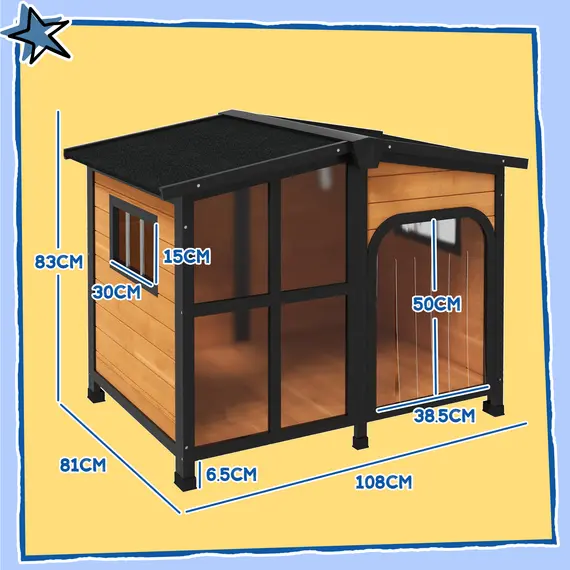Buy Wooden Dog Kennel with Removable Floor, Asphalt and Openable Roof, Large Window, for Large Dogs, Yellow, 3 image