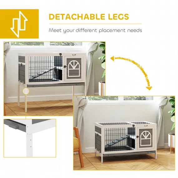 Buy Wooden Rabbit Hutch, Guinea Pig Cage, with Removable Tray, Openable Roof, Grey, 7 image
