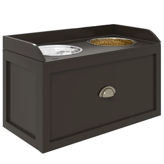 Buy Stainless Steel Raised Dog Bowls, with 21L Storage Drawer for Large Dogs - Brown