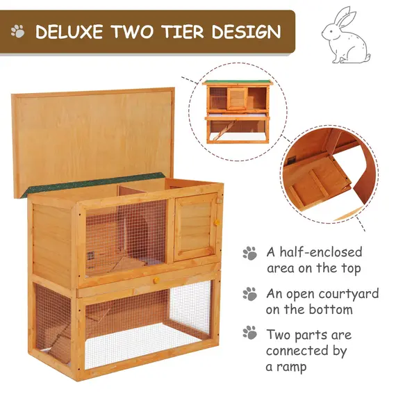 Buy Wooden 90cm 2 Tiers Guinea Pigs Hutches, 6 image