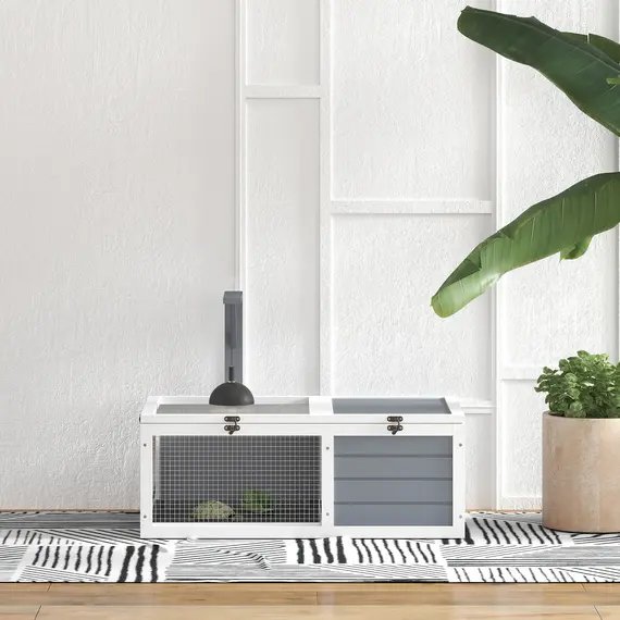 Buy Wooden Tortoise Enclosure, Tortoise House w/ Lamp Holder, for Outdoor & Indoor - Light Grey, 8 image