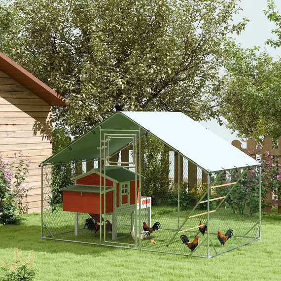 Buy Walk in Chicken Run w/ Cover, Feeding Door, Hanging Feeder, Perch, for 6-8 Poultry, 2 image