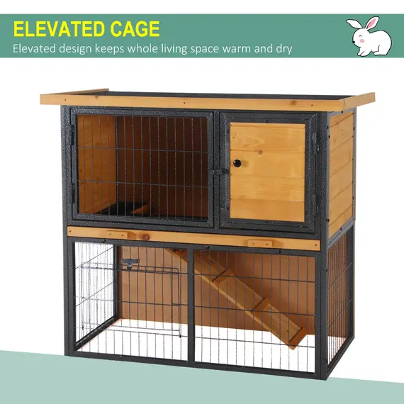 Buy Wood-metal Guinea Pigs Hutches Elevated Pet House Outdoor 89.5 x 45 x 81cm, 4 image