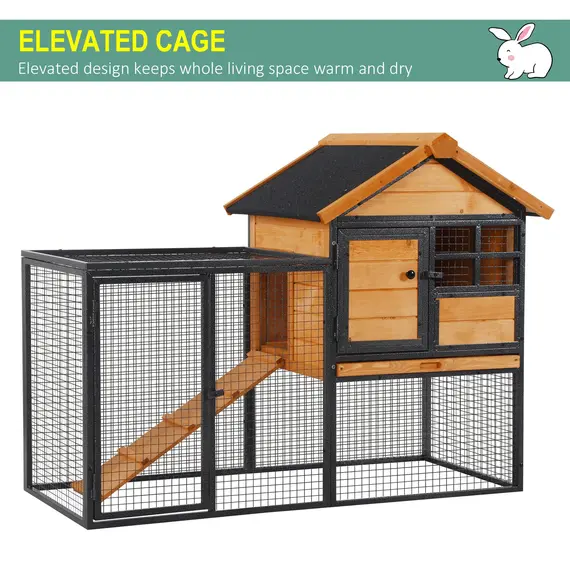 Buy Wood-metal Guinea Pigs Hutches Elevated Pet Bunny House Rabbit Cage with Slide-Out Tray Outdoor, 9 image