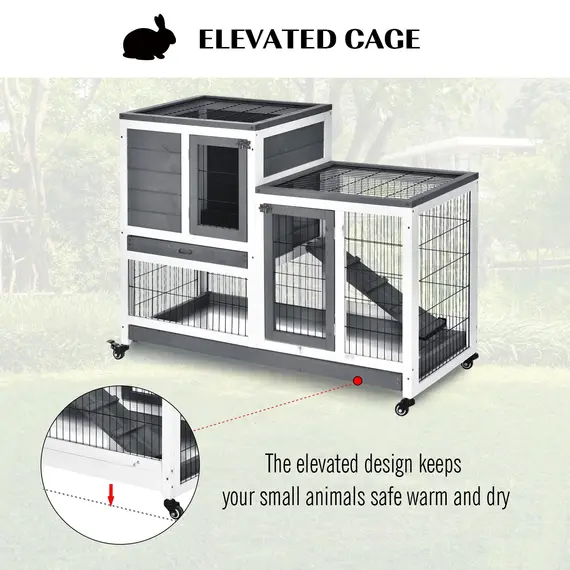 Buy Small Animals 2-TierFir Wood Guinea Pigs Hutches Indoor Hutch Grey, 5 image