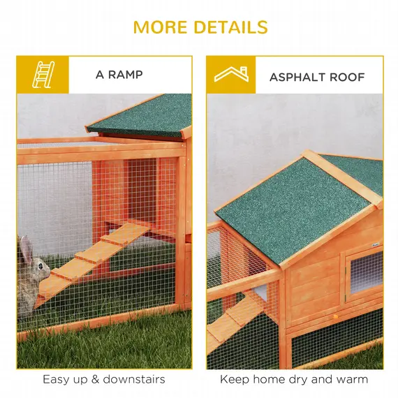 Buy Wooden Rabbit Hutch with Run, Tray, Ramps, Asphalt Roof, 309 x 70 x 87cm, Orange, 7 image