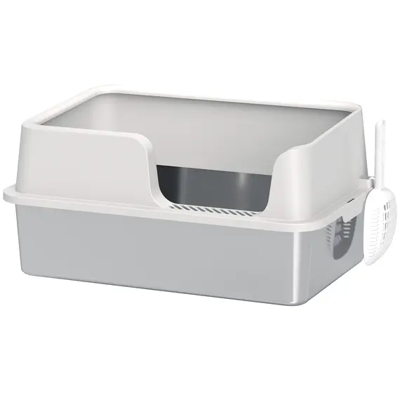 Buy Stainless Steel Litter Box with Detachable Rim, Scoop, Easy Cleaning, Odour-Resistant, 60 x 40 x 28 cm